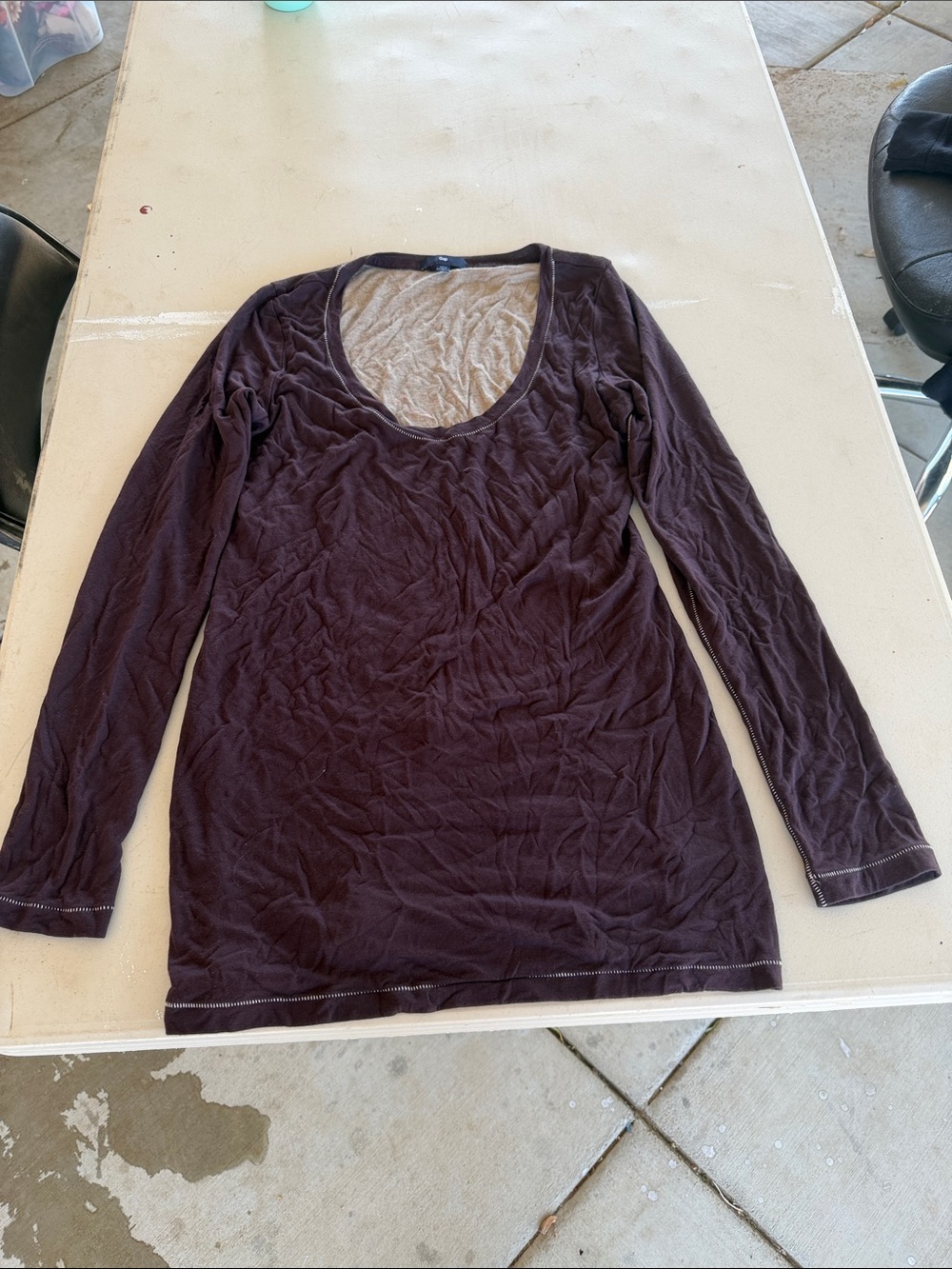 GAP Long Sleeve Scoop Neck Top - Plum